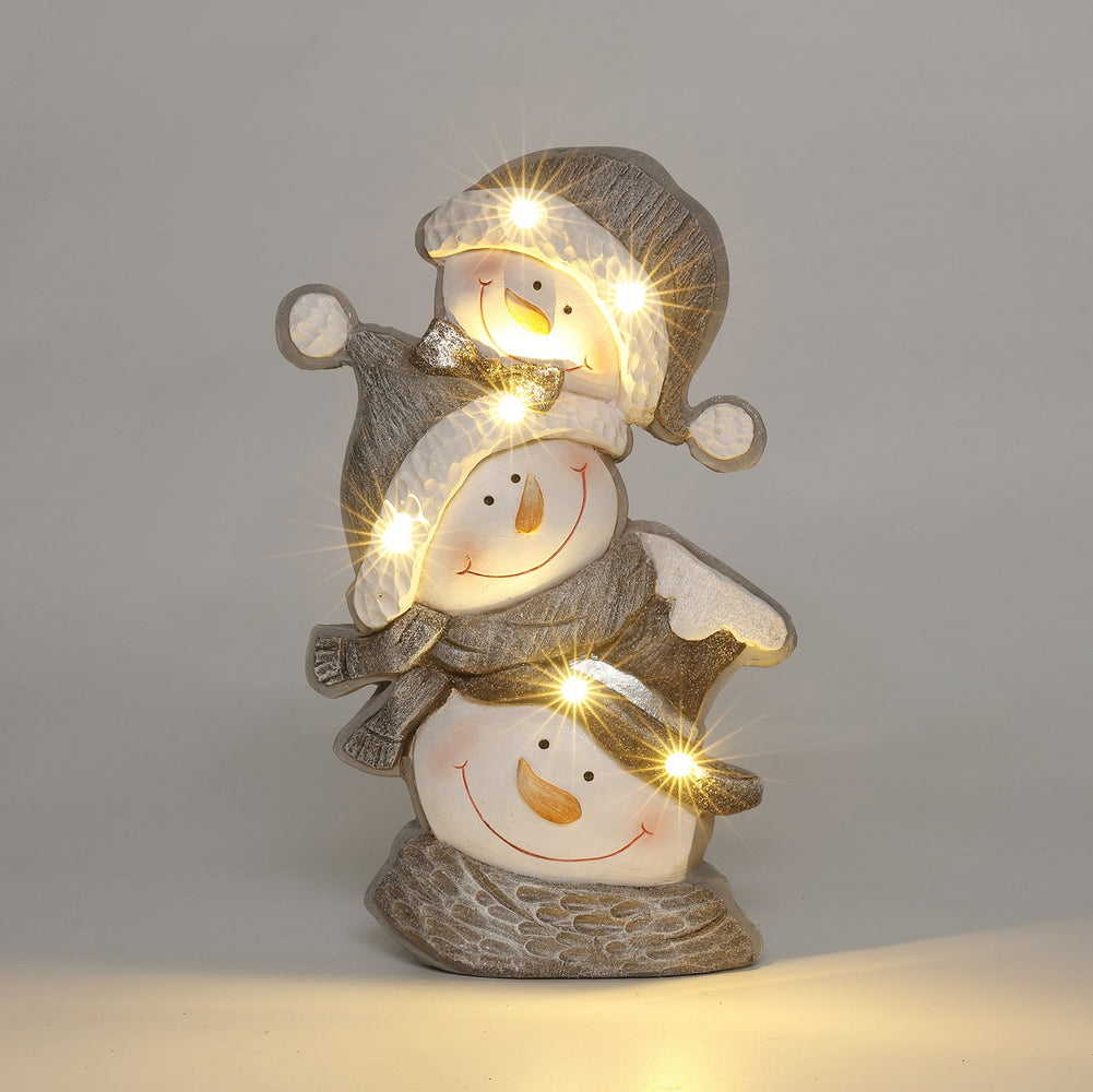15.5x10" LED Silver Snowman Stack