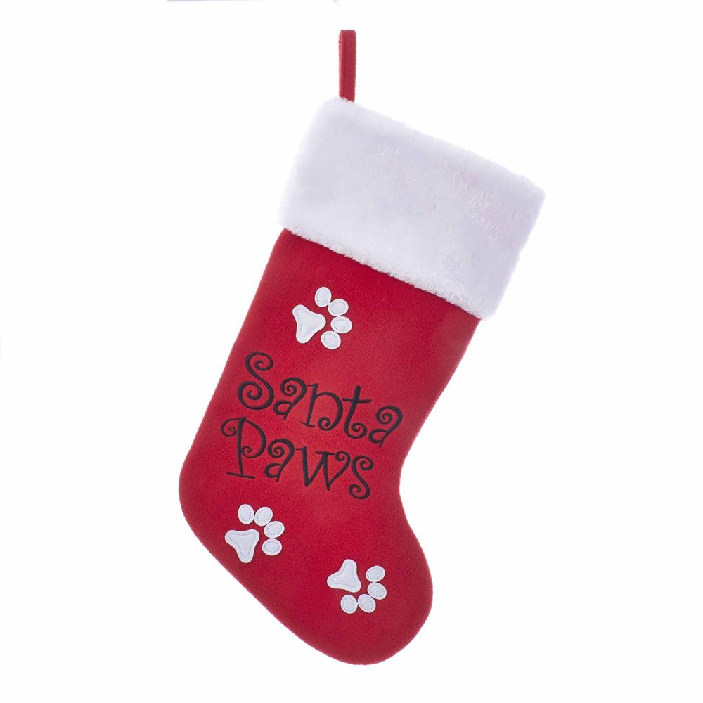 19" red santa paws stocking