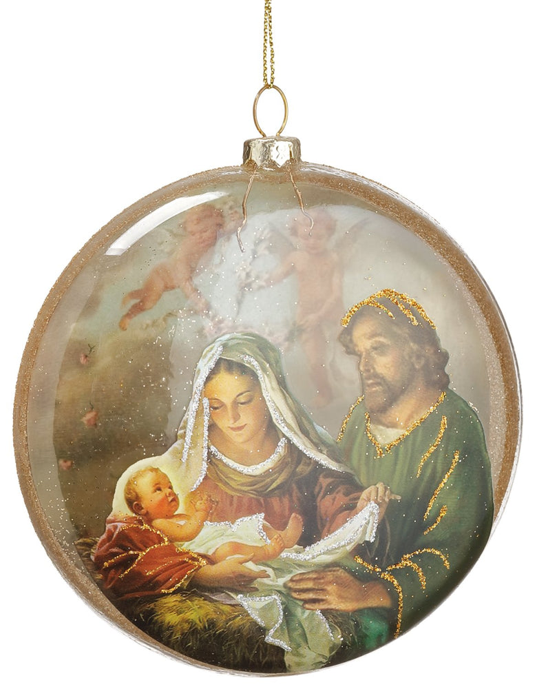 4.7" Glitter Holy Family Gasls Disk Ornamentsement